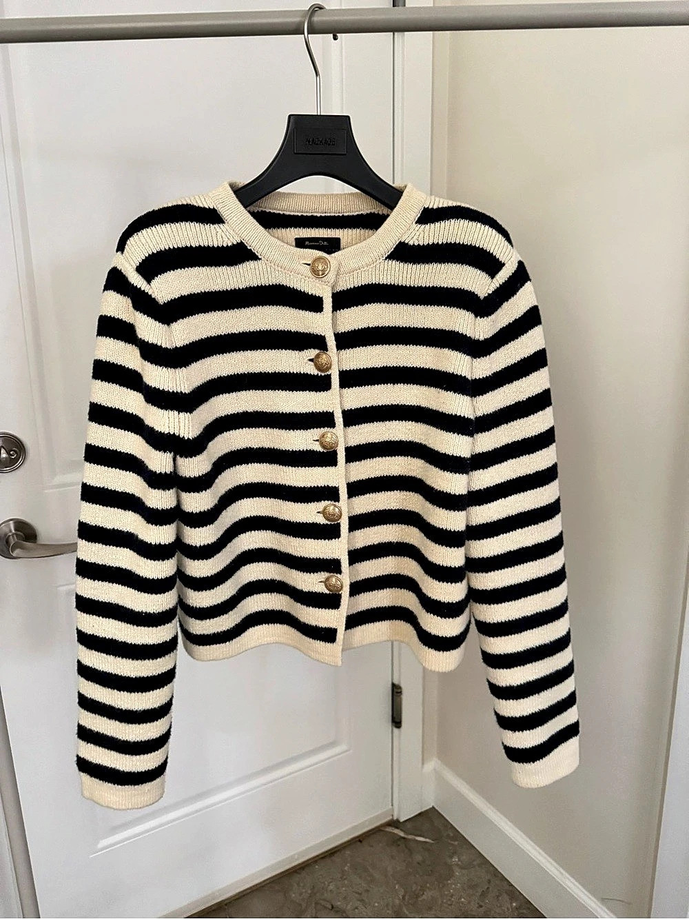 Massimo Dutti Striped Cardigan in Black & Cream Size M